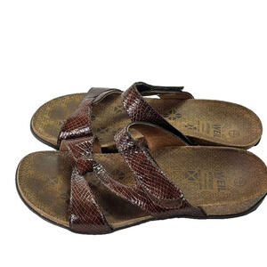 Weil Sandals Womens 9 Orthaheel Tec Brown Leather Snake Print Hoop & Loop Spain